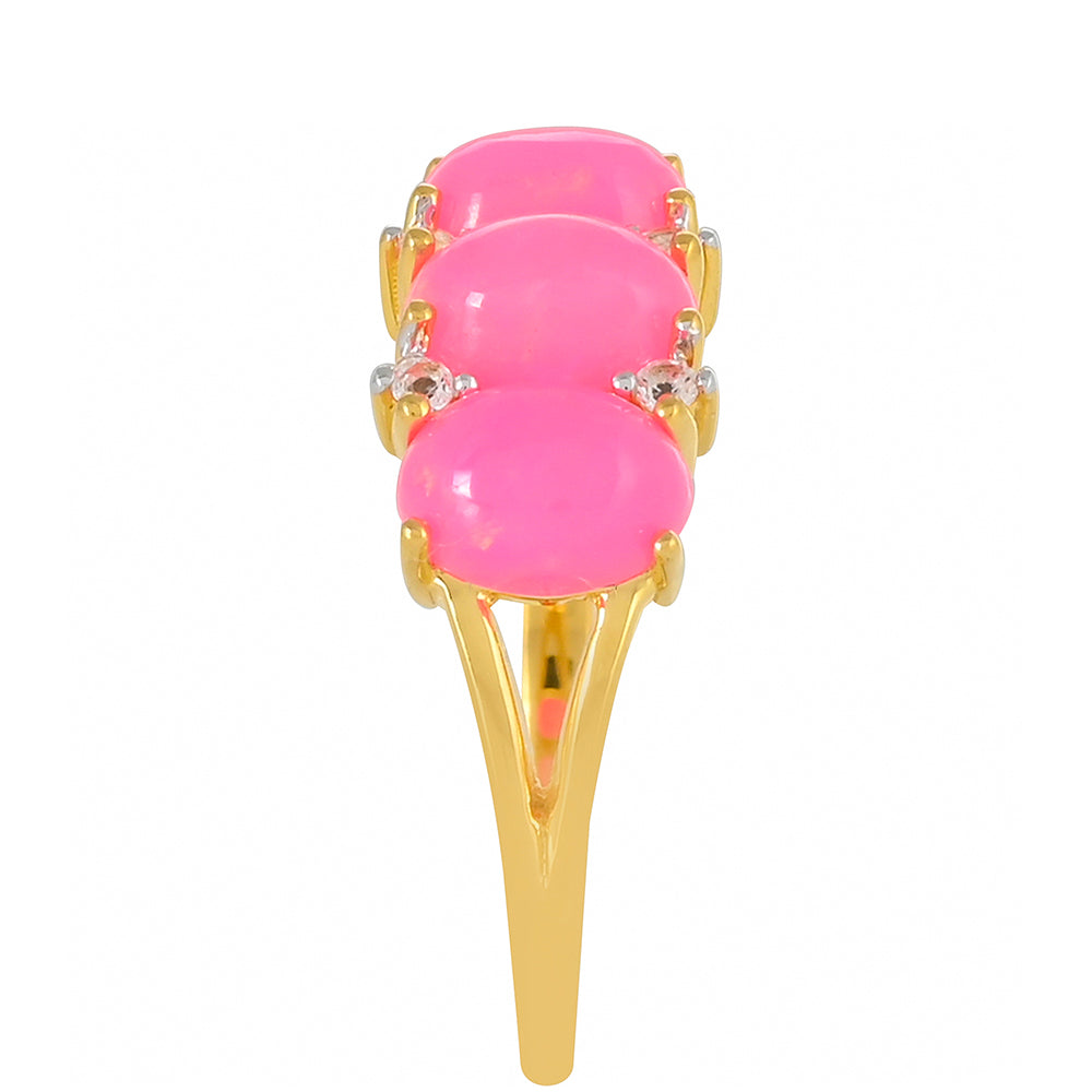 Goldplattierter Silberring mit äthiopischem neon pink Opal und weißem Topas 3