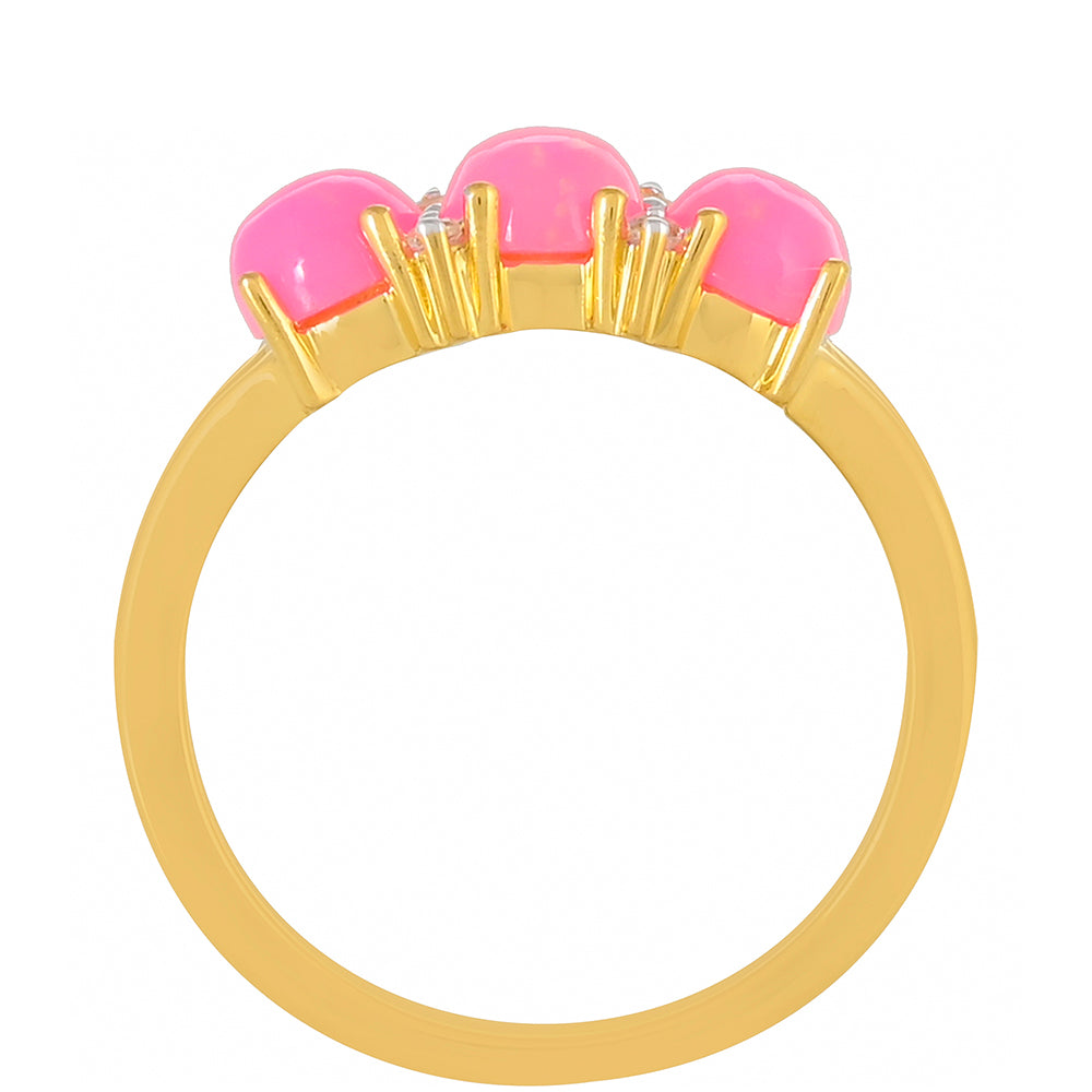 Goldplattierter Silberring mit äthiopischem neon pink Opal und weißem Topas 4