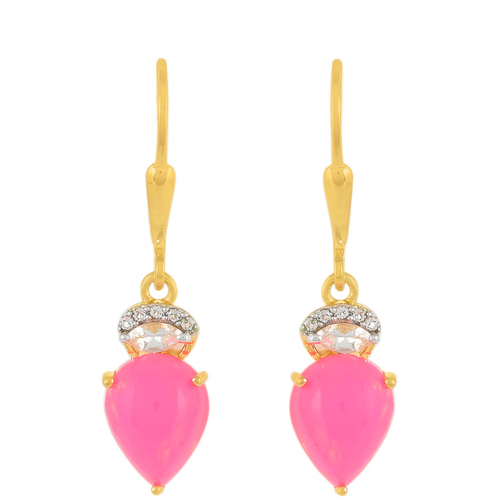 Goldplattierte Silberohrringe mit äthiopischem neon pink Opal und weißem Topas