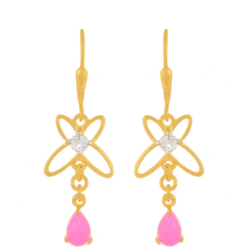 Goldplattierte Silberohrringe mit äthiopischem neon pink Opal und weißem Topas 1