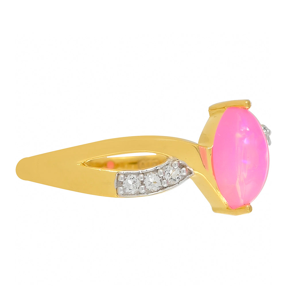 Goldplattierter Silberring mit äthiopischem neon pink Opal und weißem Topas 2