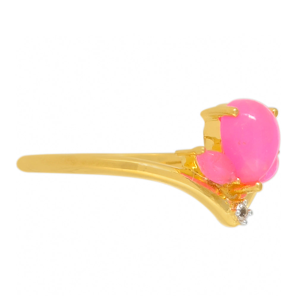 Goldplattierter Silberring mit äthiopischem neon pink Opal und weißem Topas 2