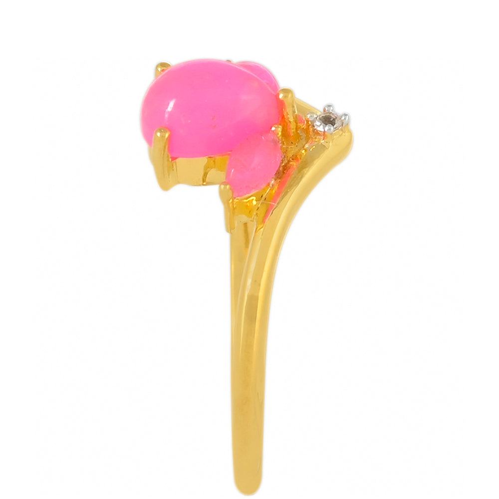 Goldplattierter Silberring mit äthiopischem neon pink Opal und weißem Topas 3