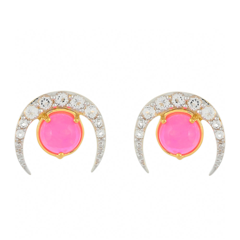 Goldplattierte Silberohrringe mit äthiopischem neon pink Opal und weißem Topas