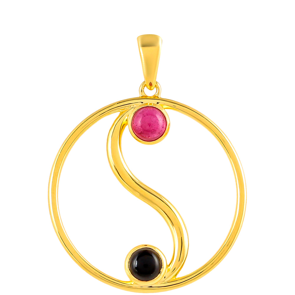 Goldplattierter Silberanhänger mit schwarzem Onyx und Thai Rubin 1