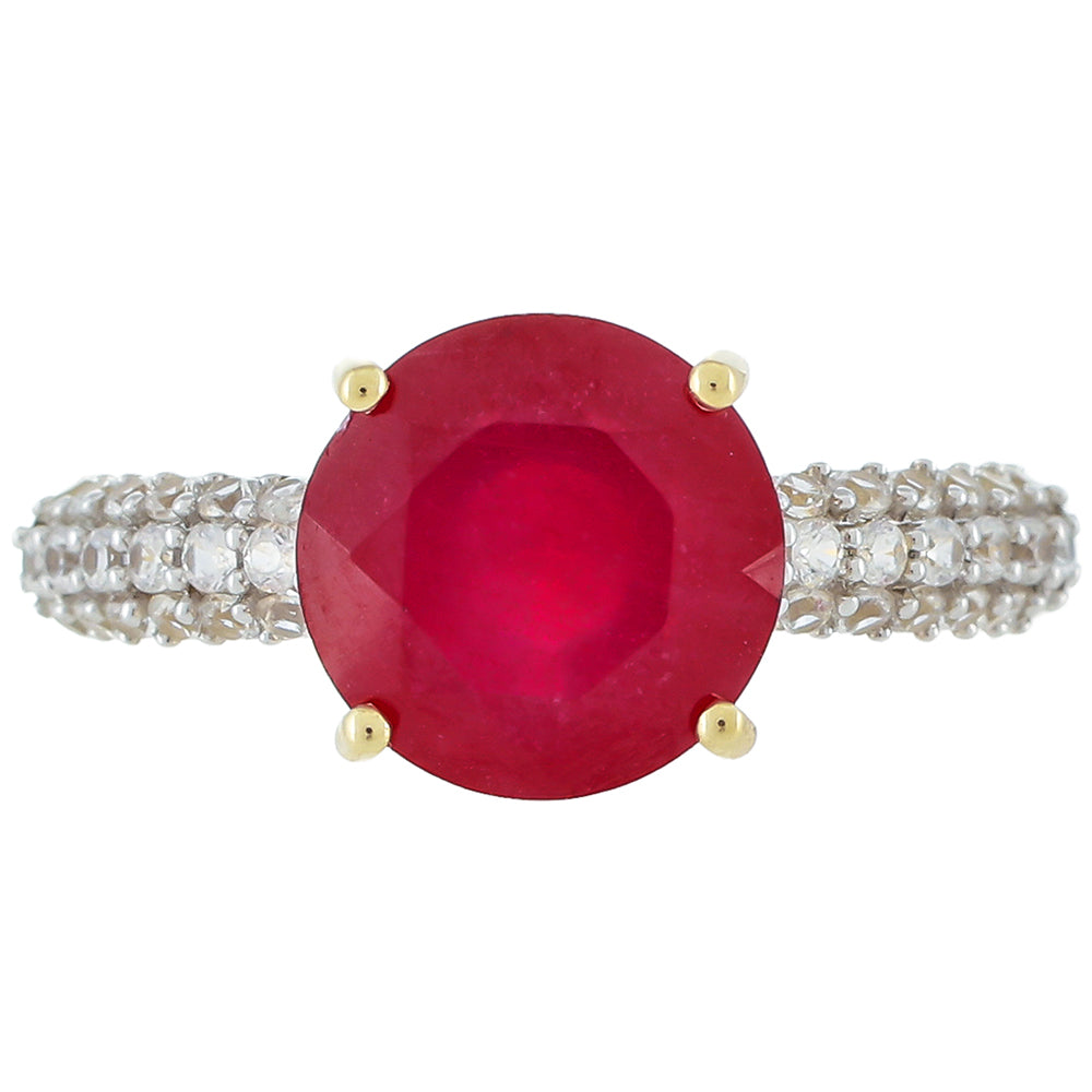 Goldring mit Thai Rubin und natürlichem Zirkon 1