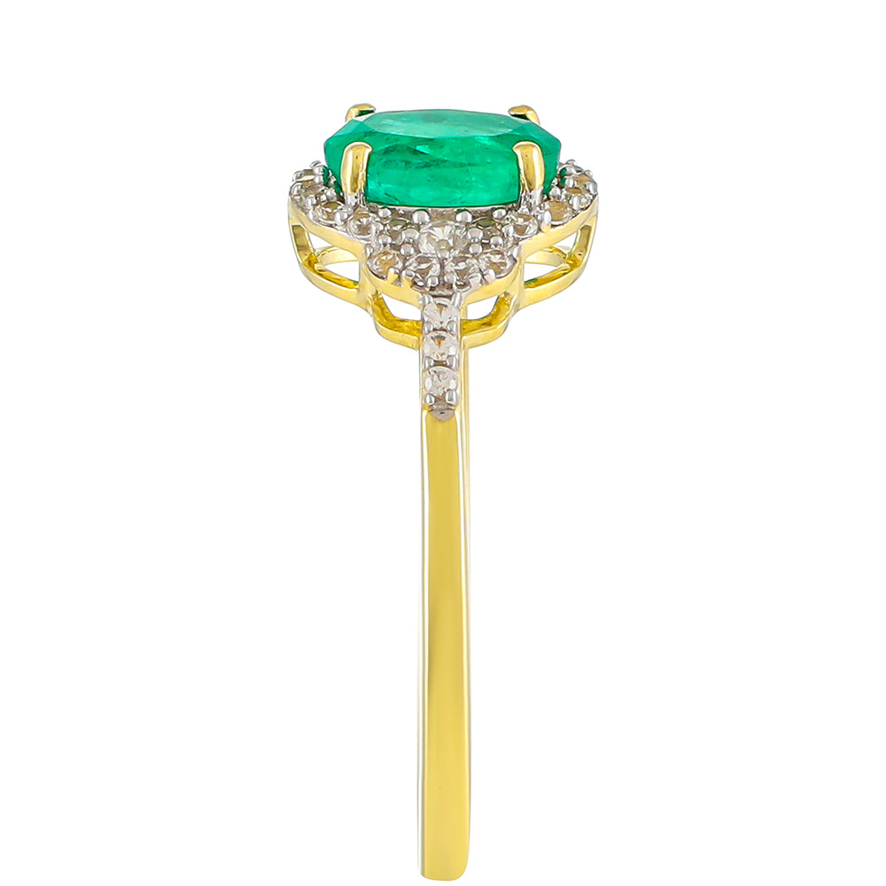 Goldring mit sambischem Smaragd und natürlichem Zirkon