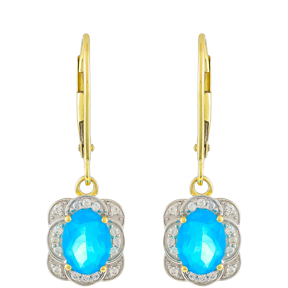 Goldohrringe mit äthiopischem Blauopal und natürlichem Zirkon