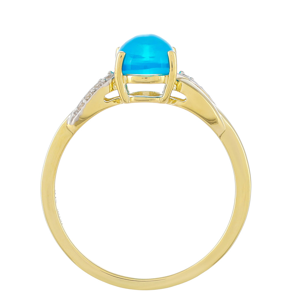 Goldring mit äthiopischem Blauopal und natürlichem Zirkon