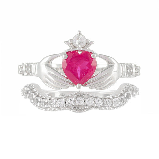 Silberring mit Thai Rubin und weißem Topas