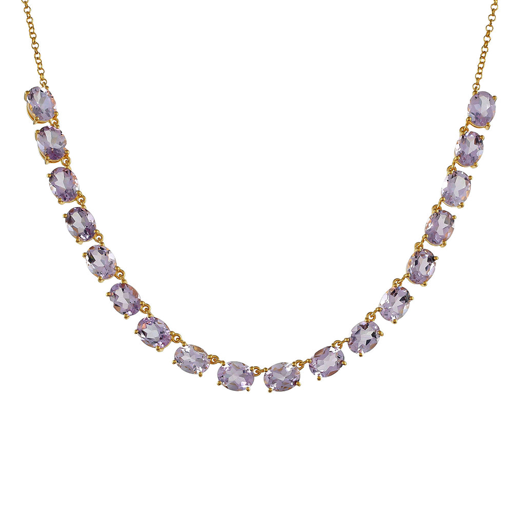 Goldplattierte Silberhalskette mit rosafarbenem Amethyst