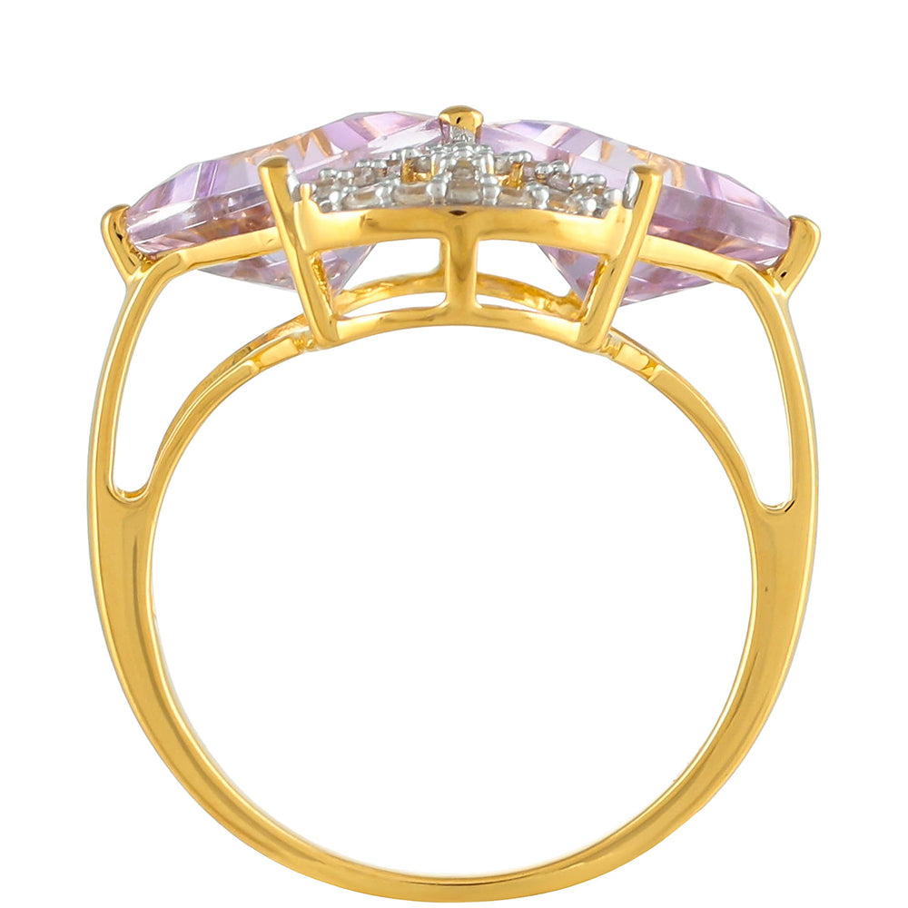 Goldplattierter Silberring mit rosafarbenem Amethyst und natürlichem Zirkon