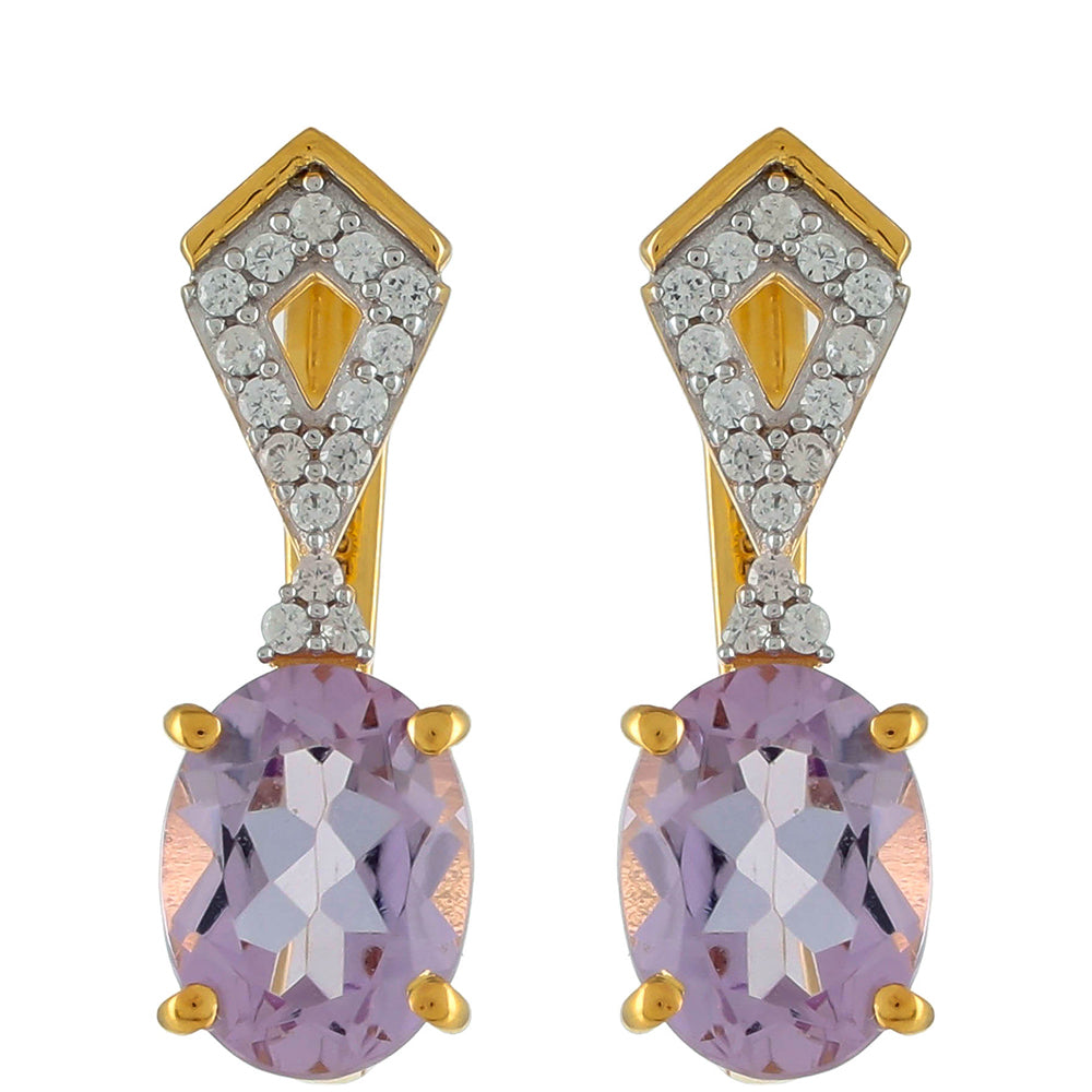 Goldplattierte Silberohrringe mit rosafarbenem Amethyst und natürlichem Zirkon