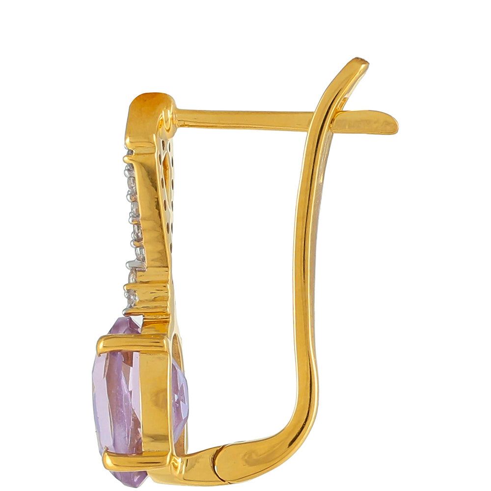 Goldplattierte Silberohrringe mit rosafarbenem Amethyst und natürlichem Zirkon 2