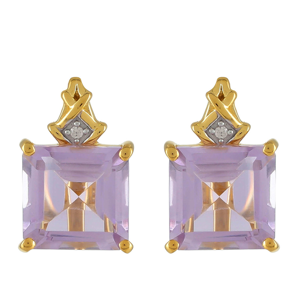 Goldplattierte Silberohrringe mit rosafarbenem Amethyst und natürlichem Zirkon