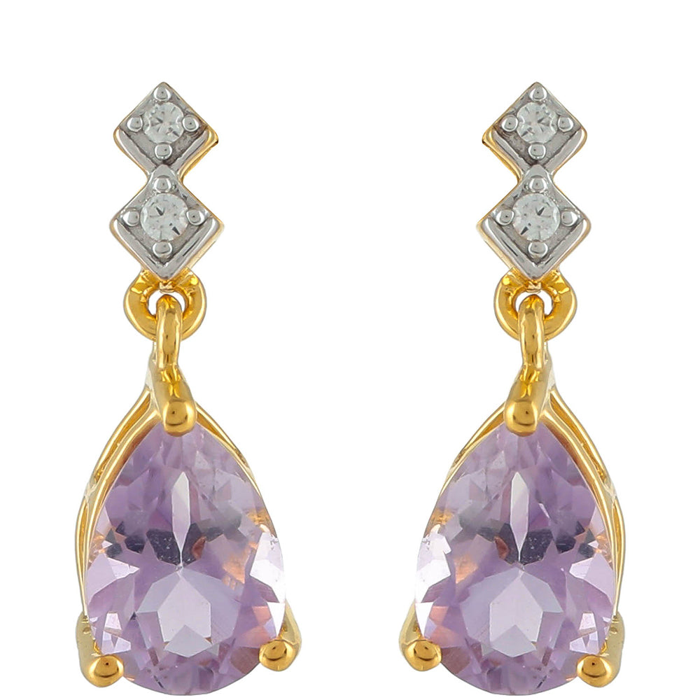 Goldplattierte Silberohrringe mit rosafarbenem Amethyst und natürlichem Zirkon