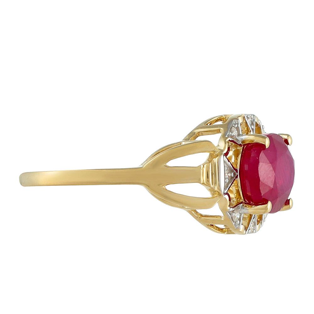 Goldring mit Thai Rubin und weißem Diamant 2