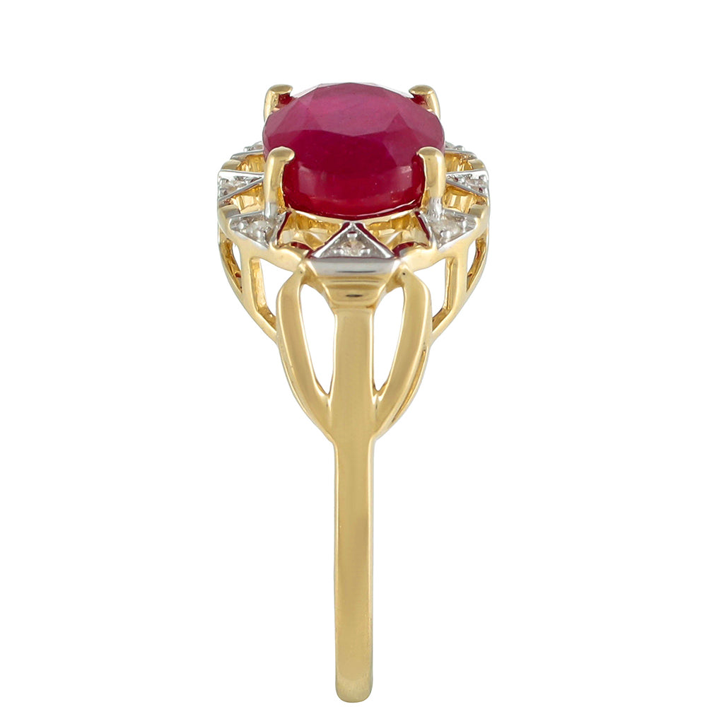 Goldring mit Thai Rubin und weißem Diamant