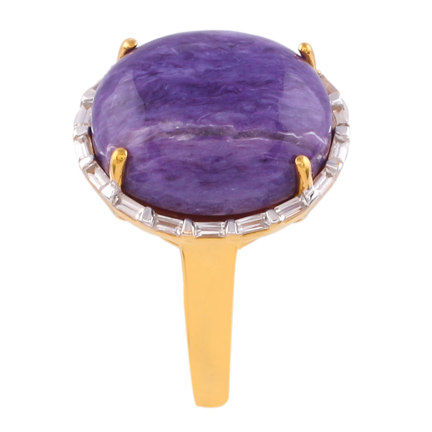 Goldplattierter Silberring mit Charoit und natürlichem Zirkon