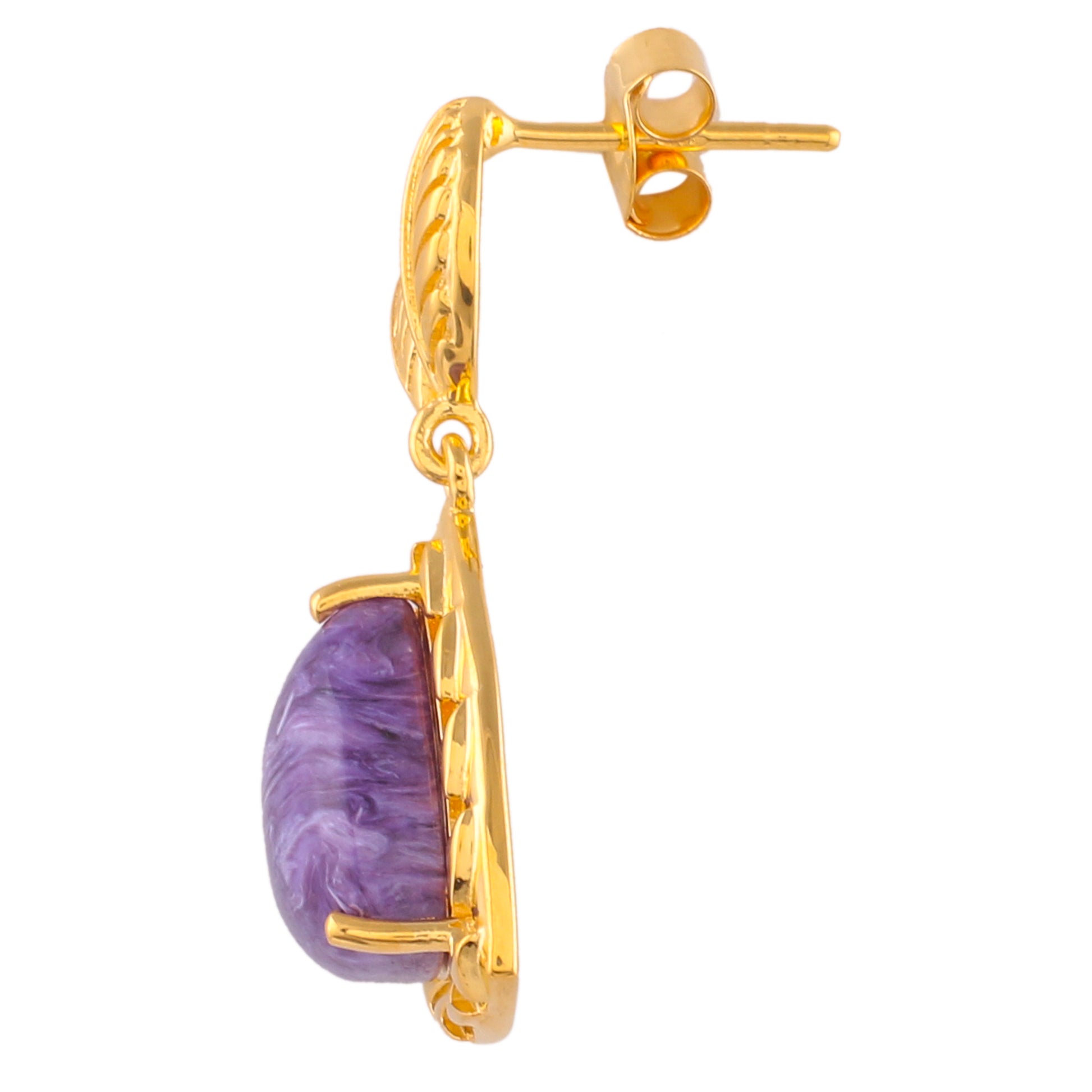 Goldplattierte Silberohrringe mit Charoit 2