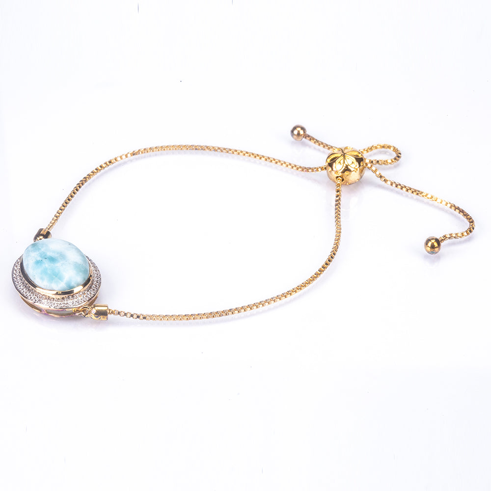 Goldplattiertes Silberarmband mit Larimar und natürlichem Zirkon