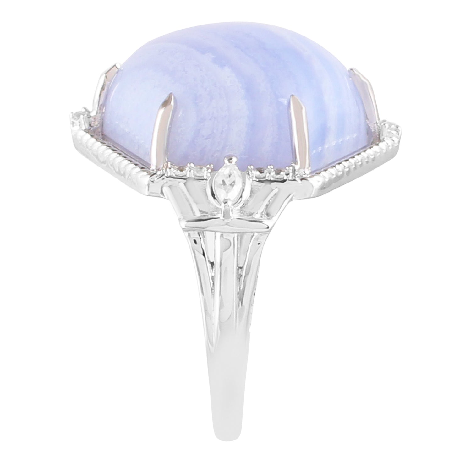 Silberring mit blauem Spitzenachat und natürlichem Zirkon