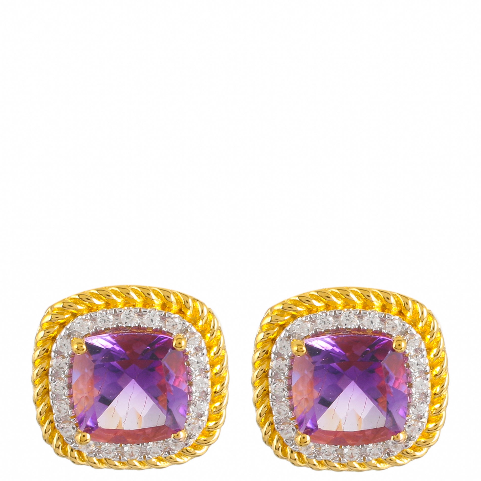 Goldplattierte Silberohrringe mit marokkanischem Amethyst und natürlichem Zirkon 1