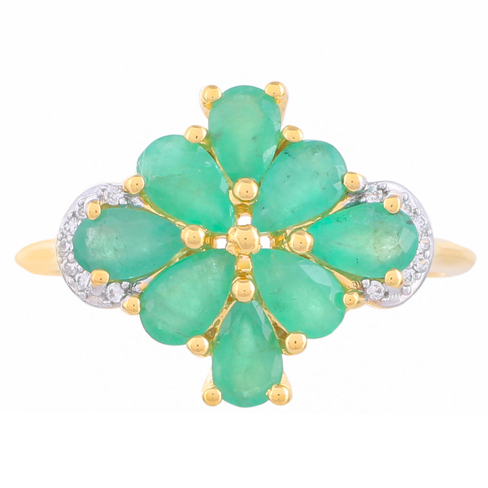 Goldplattierter Silberring mit brasilianischem Smaragd und natürlichem Zirkon