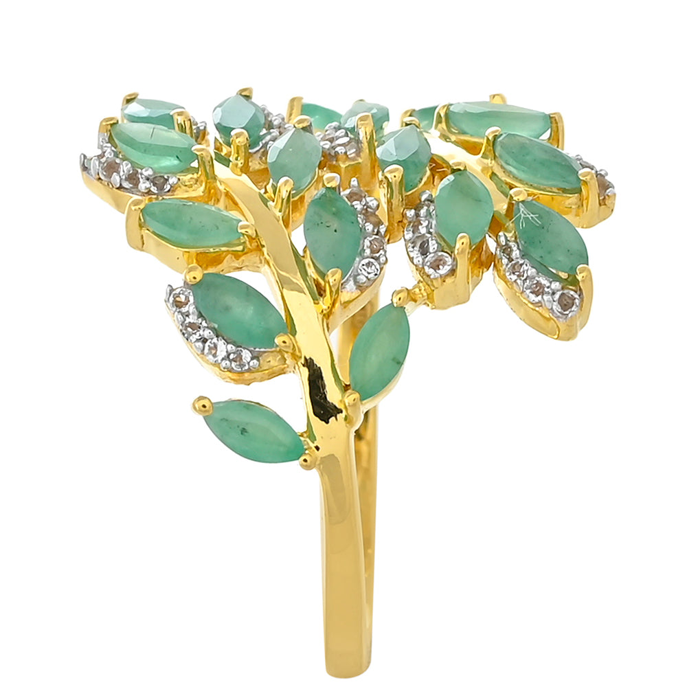 Goldplattierter Silberring mit brasilianischem Smaragd und weißem Topas