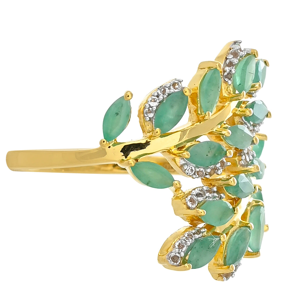 Goldplattierter Silberring mit brasilianischem Smaragd und weißem Topas