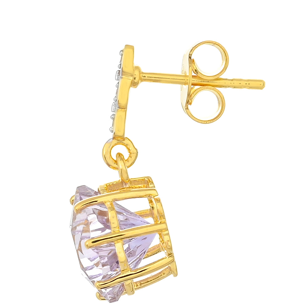 Goldplattierte Silberohrringe mit rosafarbenem Amethyst und natürlichem Zirkon