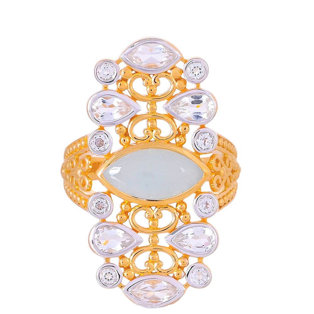 Goldplattierter Silberring mit Aquamarin und weißem Topas 1