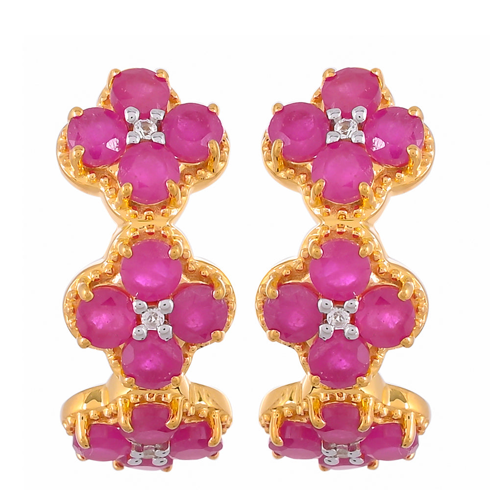 Goldplattierte Silberohrringe mit Rubin aus Madagaskar und weißem Topas 1