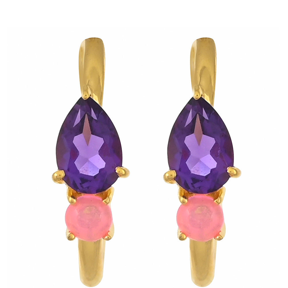 Goldplattierte Silberohrringe mit marokkanischem Amethyst und äthiopischem neon pink Opal