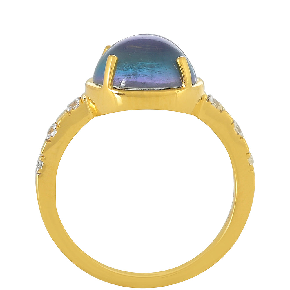 Goldplattierter Silberring mit lila Mondstein und weißem Topas