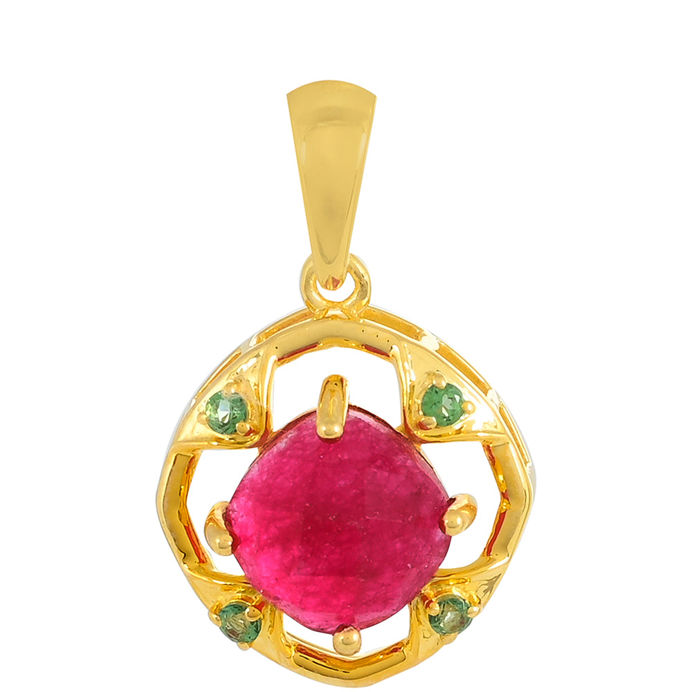 Goldplattierter Silberanhänger mit rosafarbenem Quarz und farngrünem Topas 1