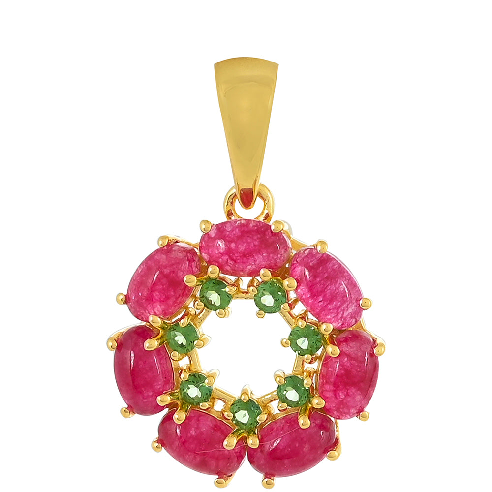 Goldplattierter Silberanhänger mit rosafarbenem Quarz und farngrünem Topas 1