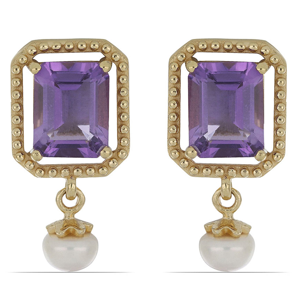 Goldplattierte Silberohrringe mit weißer Süßwasserperle und Amethyst aus Vera Cruz 1
