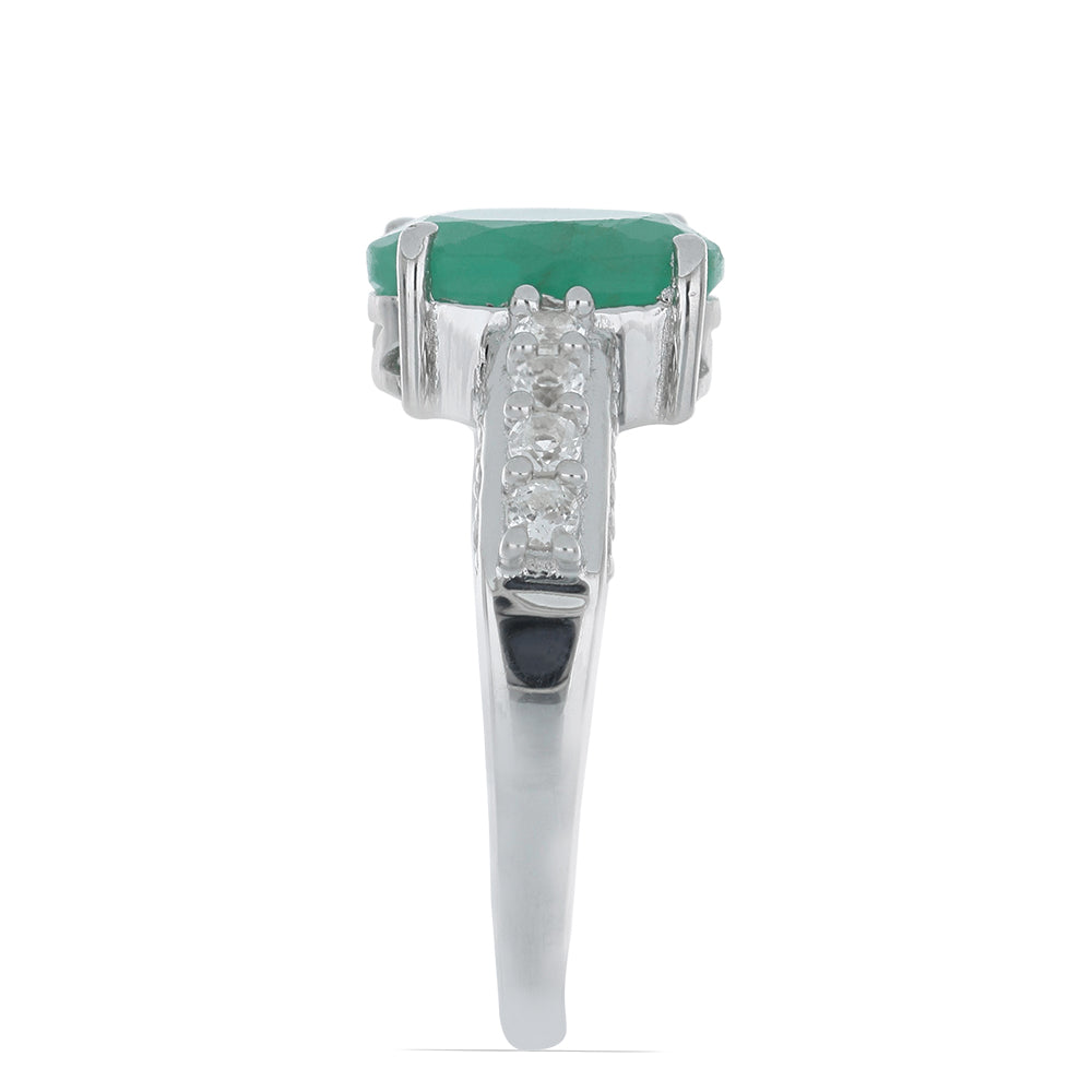 Silberring mit brasilianischem Smaragd und weißem Topas