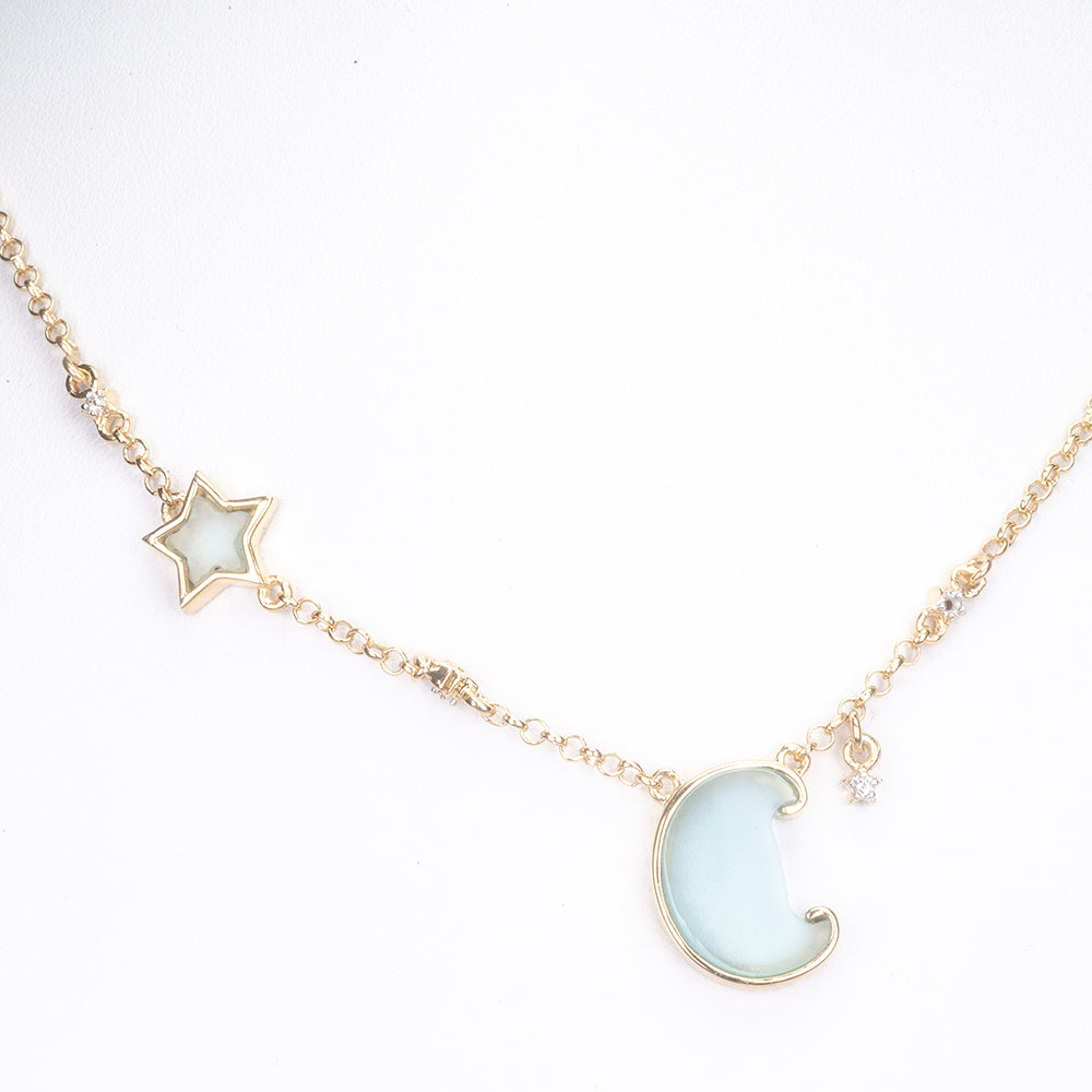 Goldplattierte Silberhalskette mit Aqua-Chalcedon aus Fort Knox