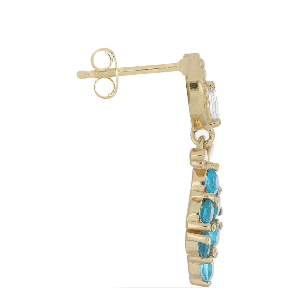 Goldplattierte Silberohrringe mit neon Apatit aus Sludyanka und weißem Topas