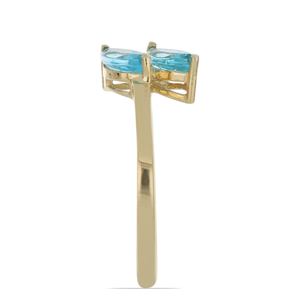 Goldplattierter Silberring mit himmelblauem Apatit aus Sljudjanka
