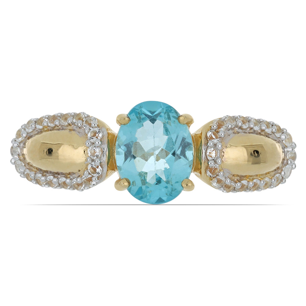 Goldplattierter Silberring mit himmelblauem Apatit aus Sljudjanka und weißem Topas
