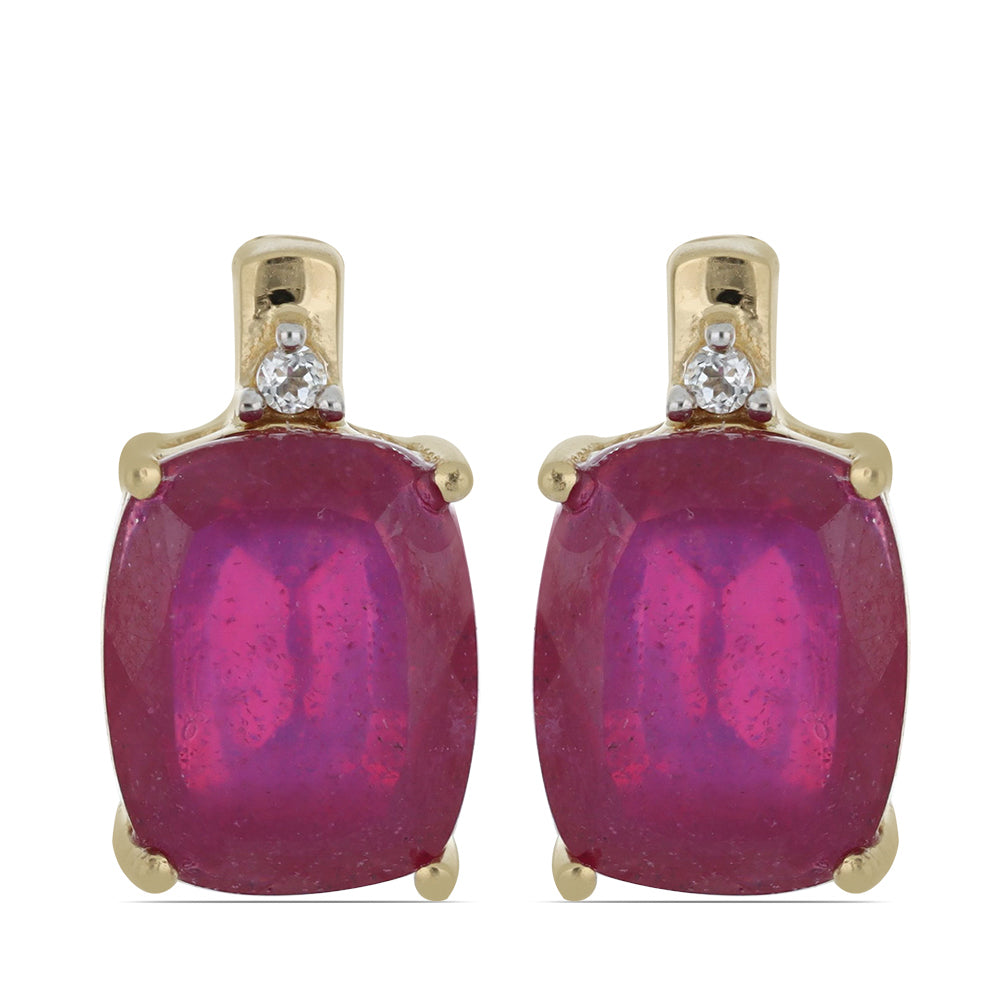 Goldplattierte Silberohrringe mit Rubin aus Madagaskar und weißem Topas 1
