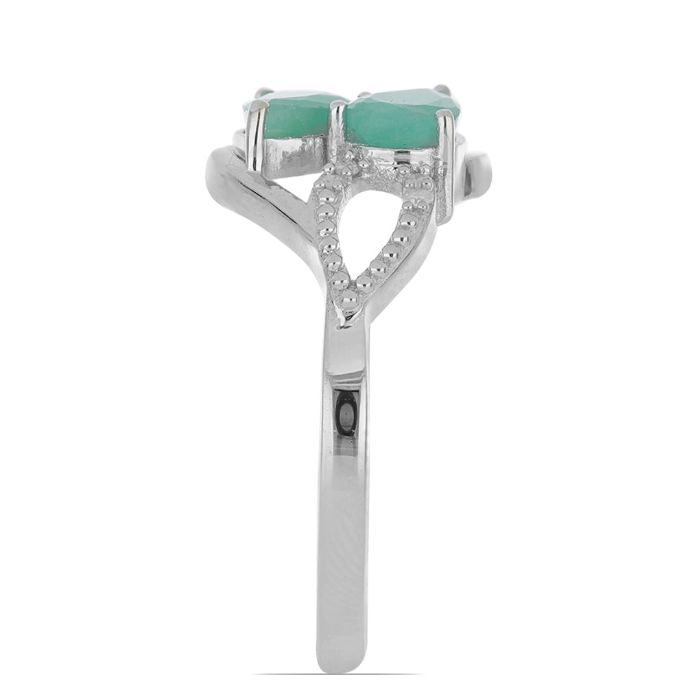 Silberring mit brasilianischem Smaragd und weißem Diamant
