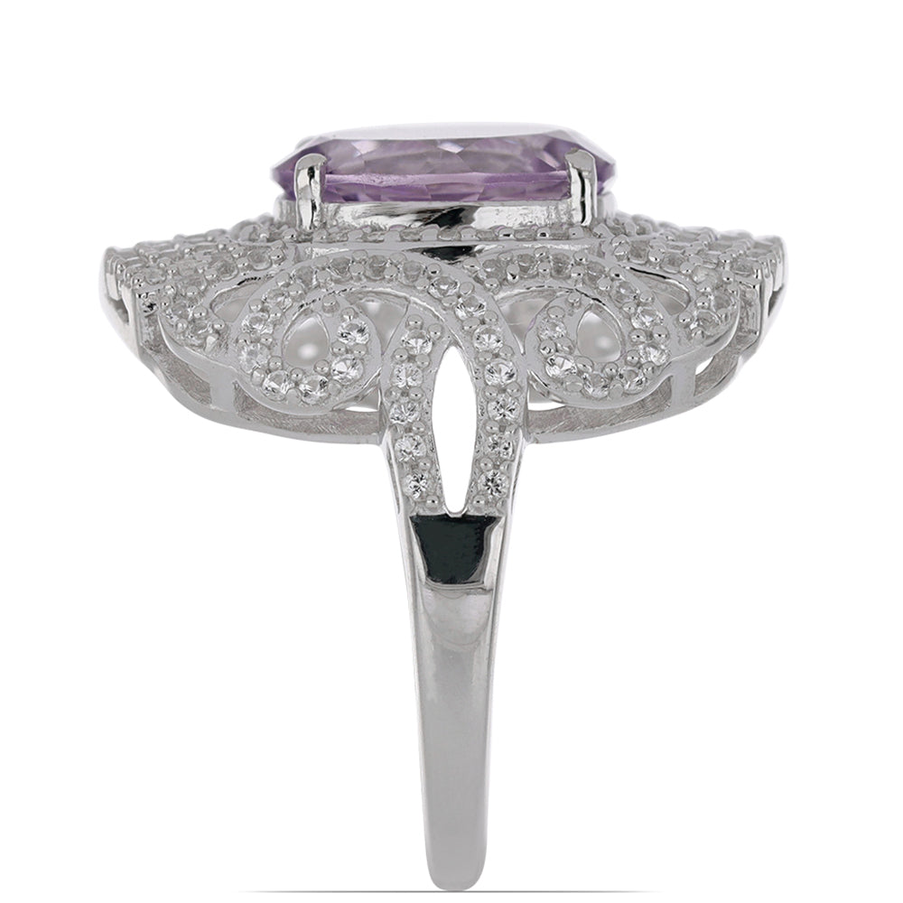 Silberring mit Rose De France Amethyst und weißem Topas