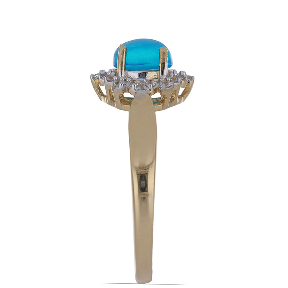 Goldplattierter Silberring mit blauem äthiopischem Opal aus Lega Dembi und weißem Topas