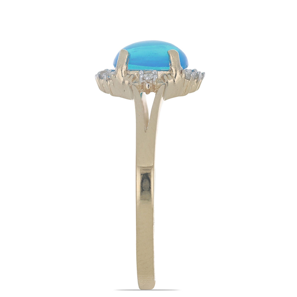 Goldplattierter Silberring mit blauem äthiopischem Opal aus Lega Dembi und weißem Topas