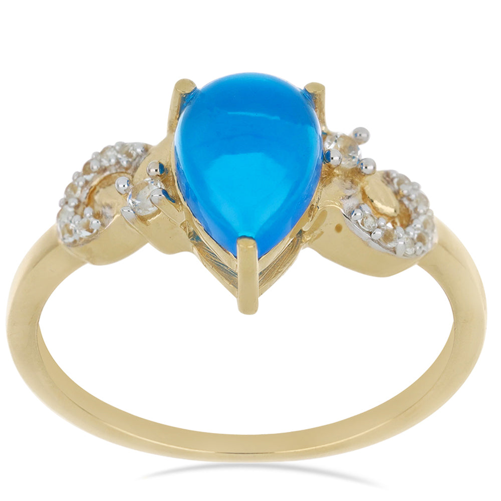 Goldplattierter Silberring mit blauem äthiopischem Opal aus Lega Dembi und weißem Topas 2