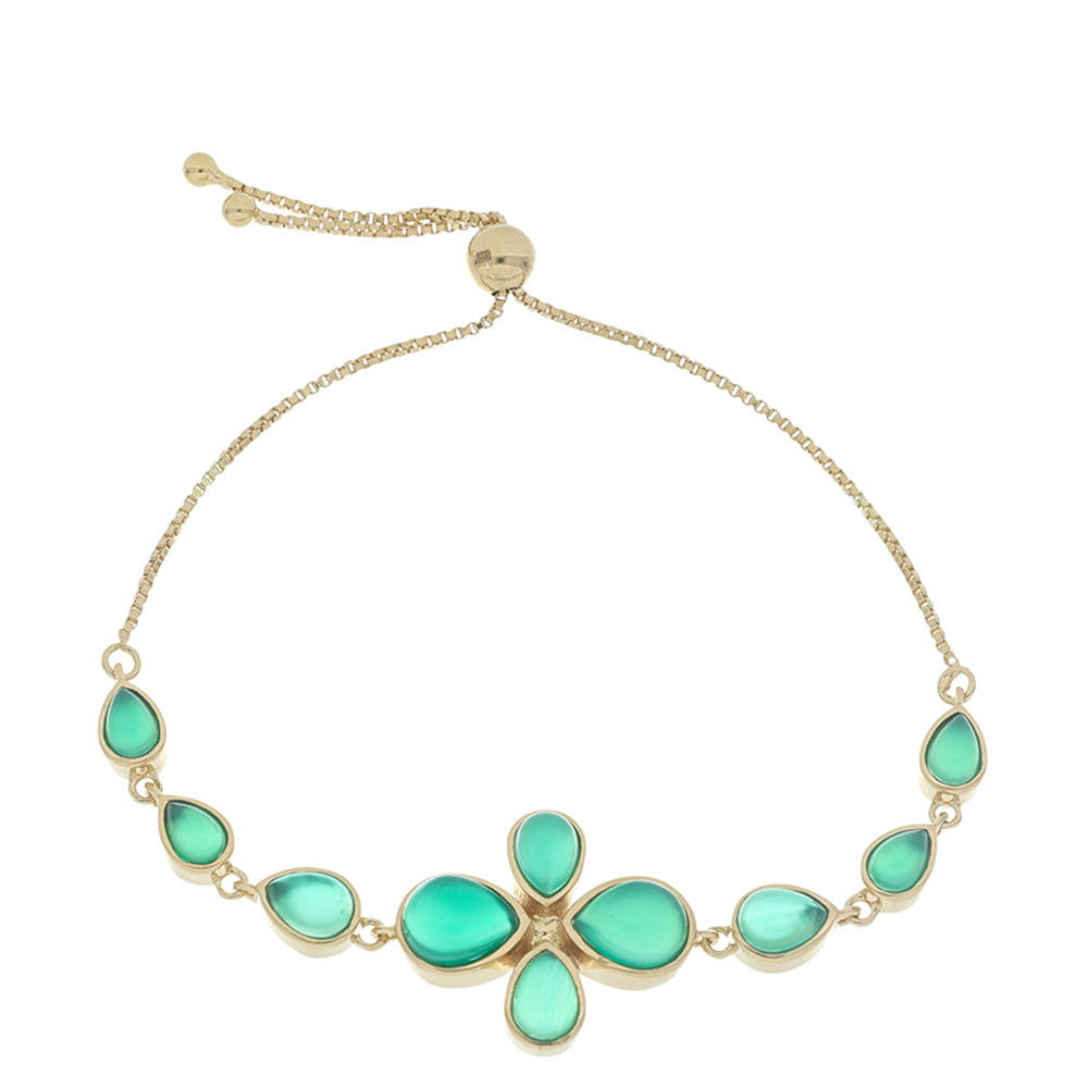 Goldplattiertes Silberarmband mit grünem Achat aus Spruce Pine